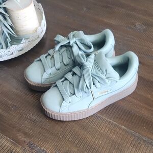 Puma Fenty Platform Sneakers in Sage Green with Gum Sole